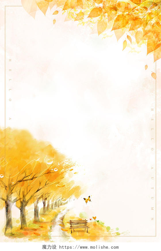 黄色树叶秋季秋天风景背景矢量素材